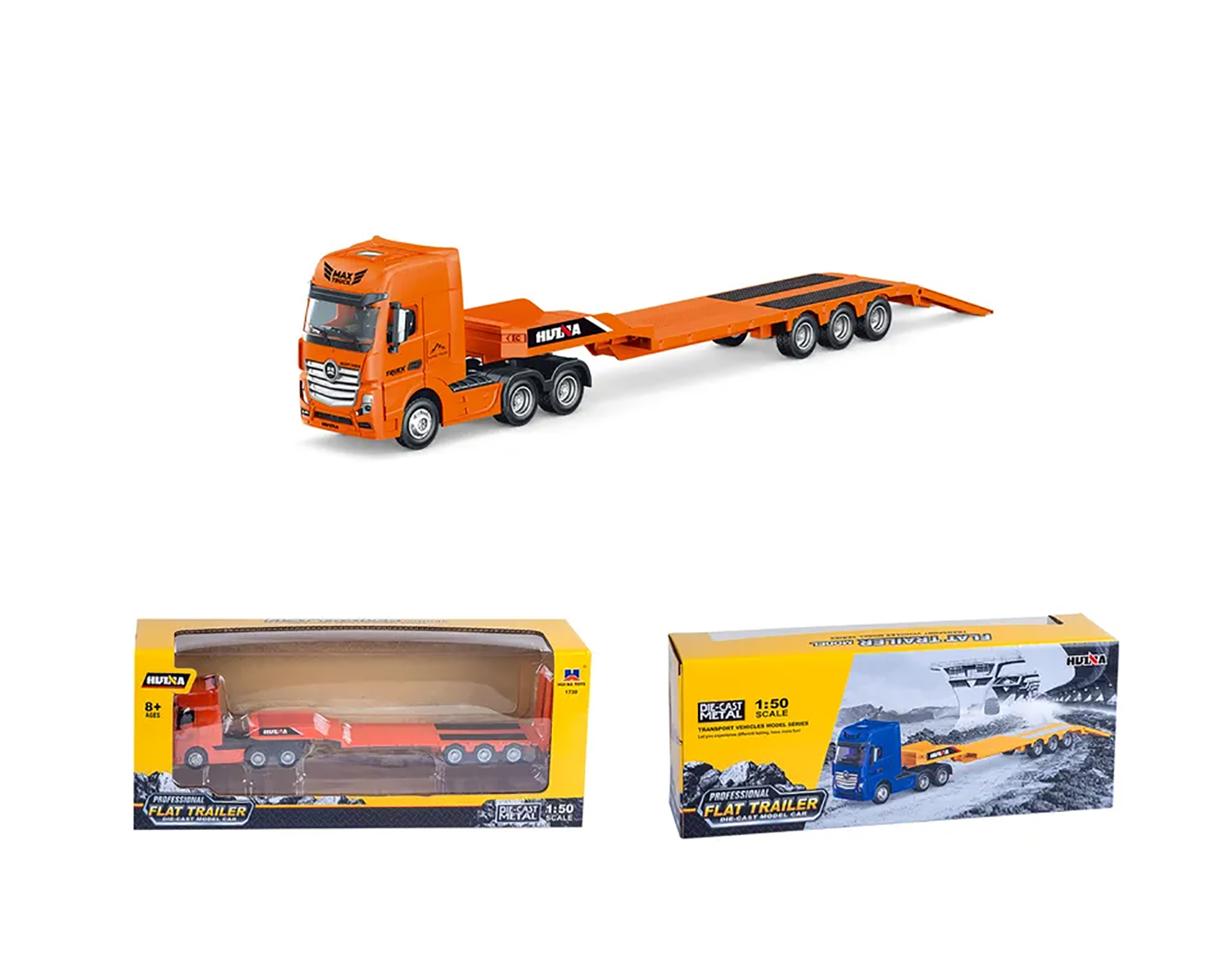 Металлический грузовик трейлер HUI NA TOYS масштаб 1:50 - HN1730-ORANGE