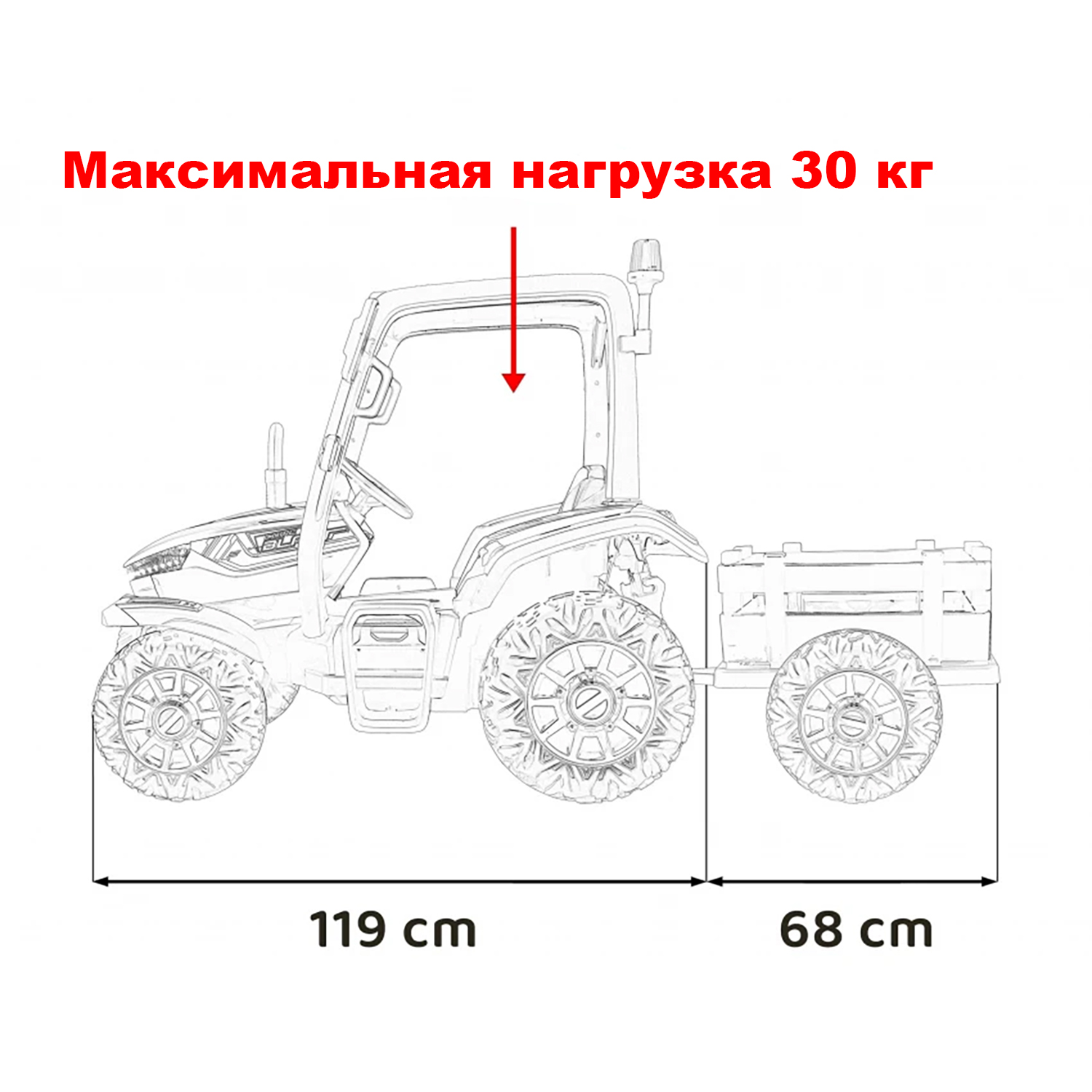 Детский электромобиль трактор с прицепом (синий, EVA, пульт, 24V) - BLT-206C-24V-BLUE