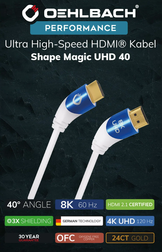 HDMI кабель Oehlbach PERFORMANCE SHAPE MAGIC UHD 40 white UHS HDMI cable 2,0m D1C42537