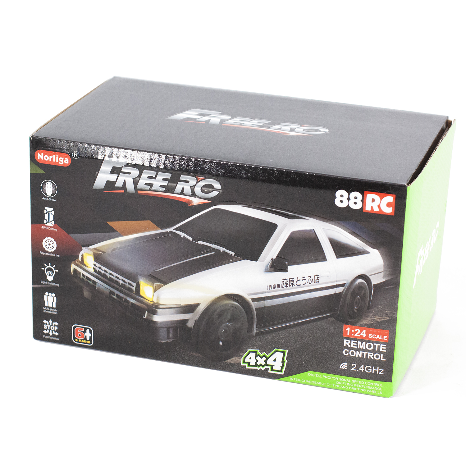 Радиоуправляемая машина для дрифта Toyota AE86 (19 см, 15 км/ч, свет, сменные колеса, фишки) - RC-24A