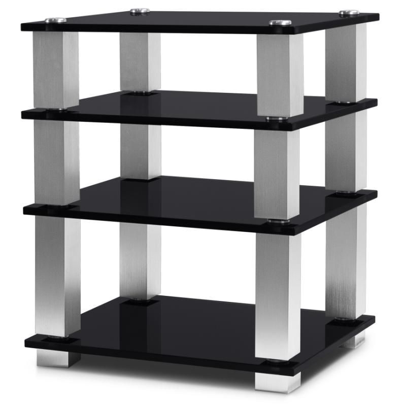NorStone Square HiFi стойка под Hi-Fi аппаратуру, черные полки, серебристые стойки, ширина 690мм