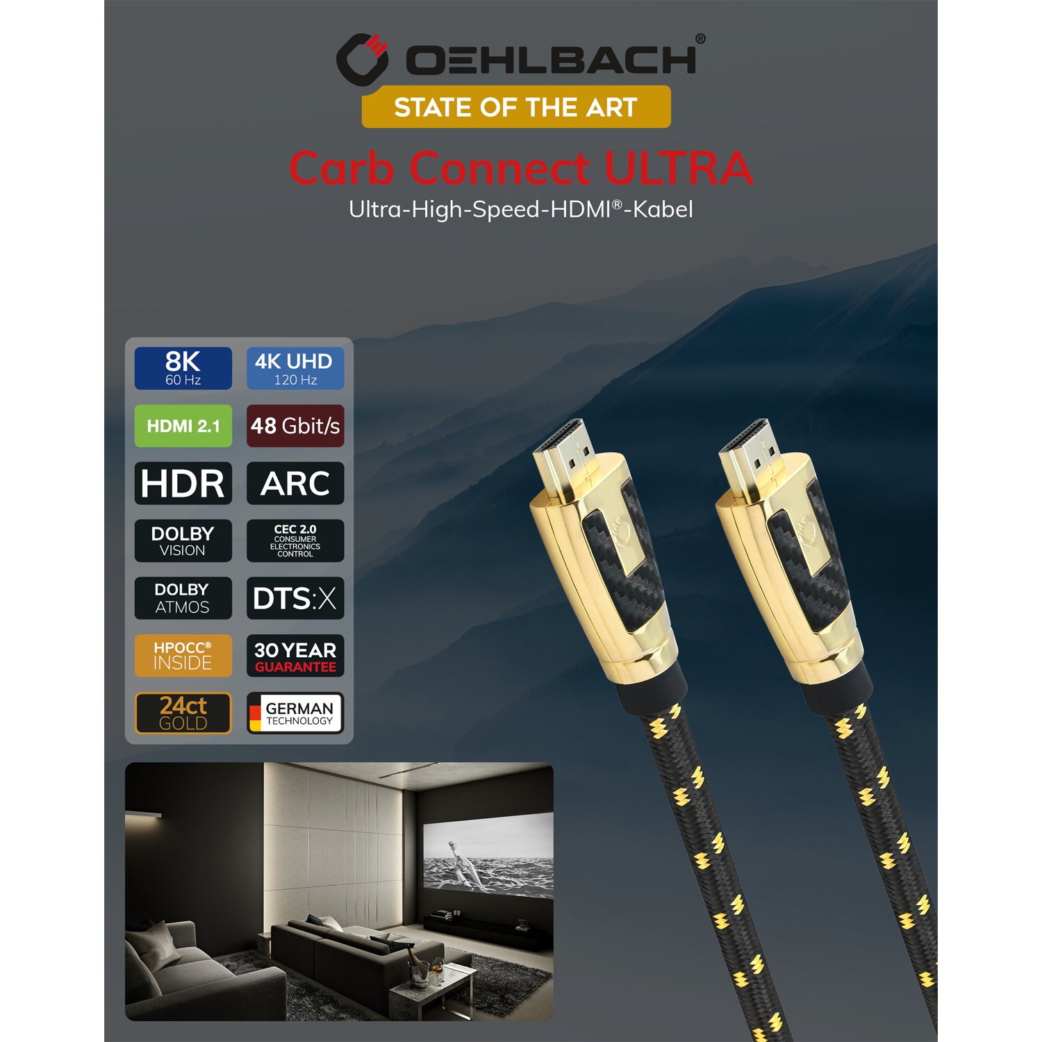 OehlbachSTATE OF THE ART XXL Carb Connect UltraCarb Connect Ultra HDMI 1x12m gold HDMI кабель D1C11448