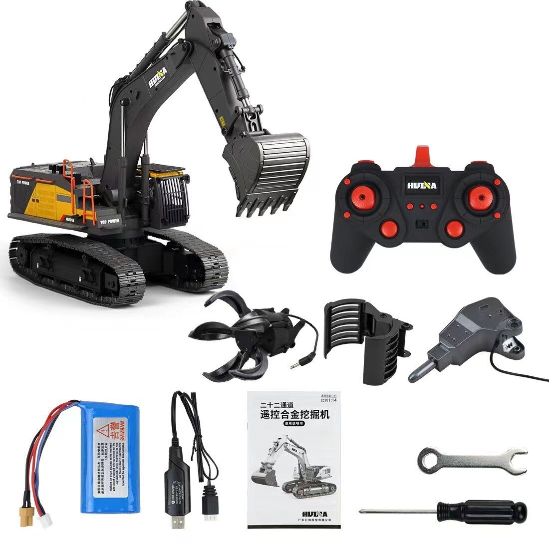 Радиоуправляемый экскаватор серый HUI NA TOYS масштаб 1:14 2.4G - HN1594-GREY