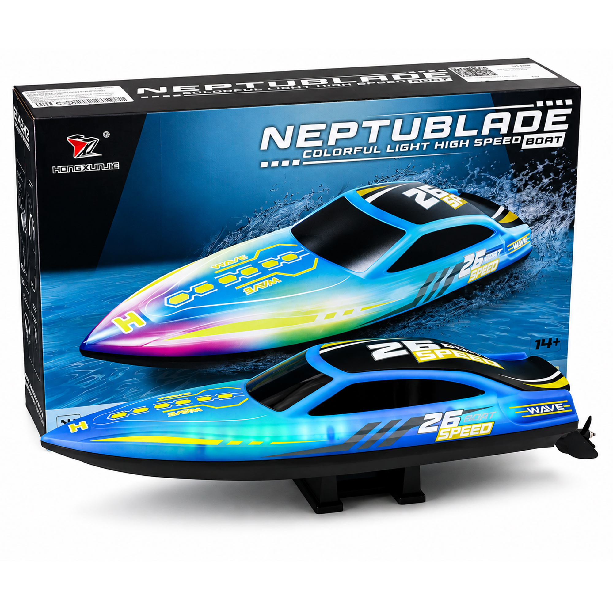 Радиоуправляемый катер NeptuBlade (25 км/ч, 32 см, 30 мин, 7 видов подсветки) - HJ826B-BLUE