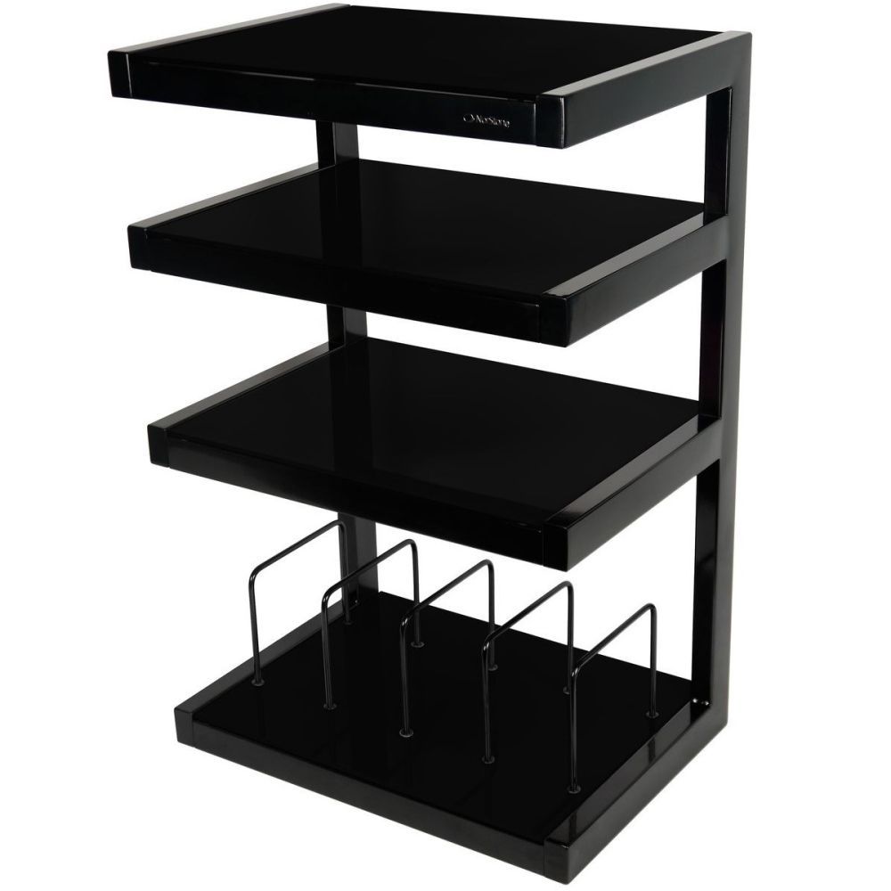NorStone Esse Hifi VInyl Black стойка под Hi-Fi аппаратуру, черное стекло, черные стойки, ширина 570/510 мм