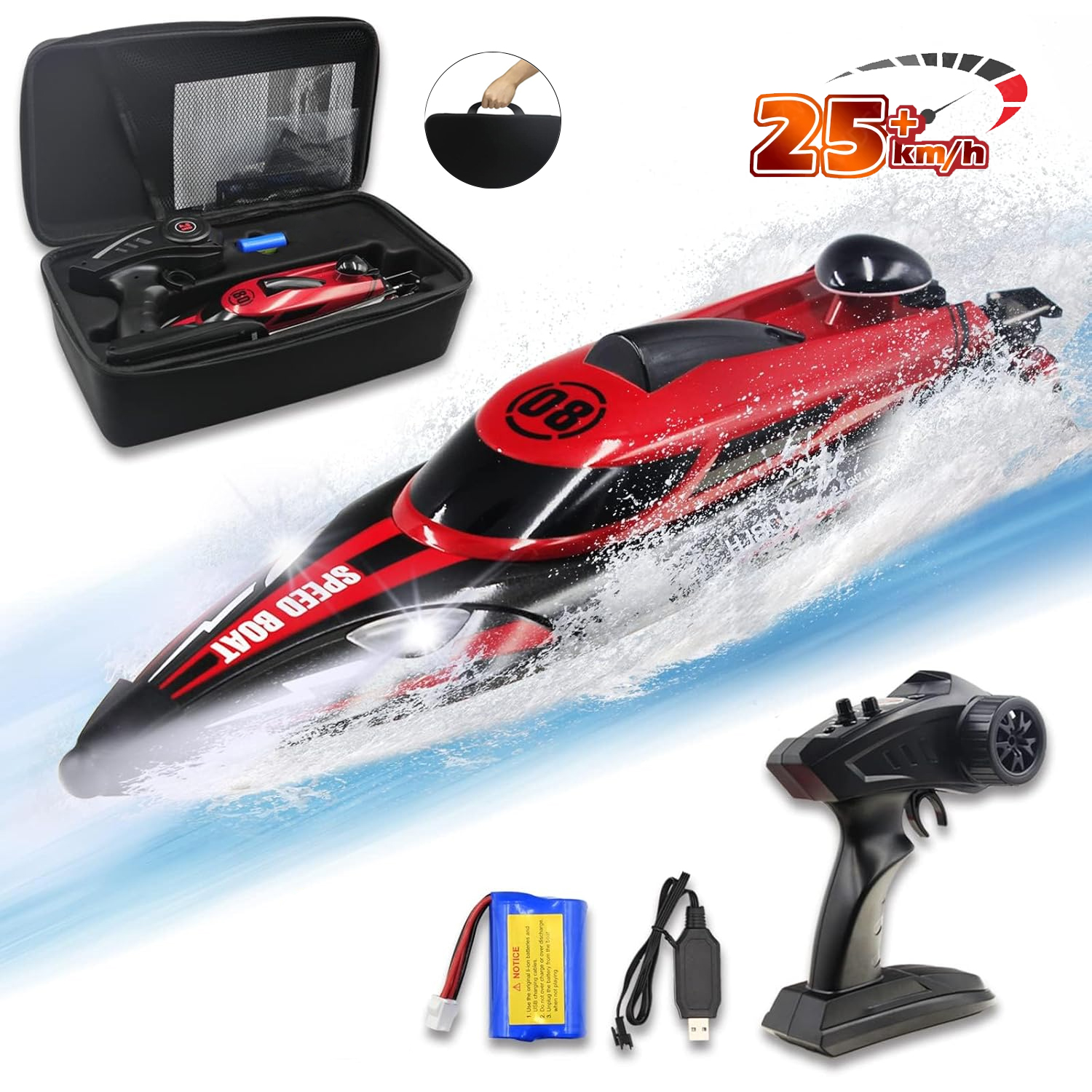 Радиоуправляемый катер Red SpeedBoat с сумкой (36 см, 25 км/ч) - HJ808-A1-BAG