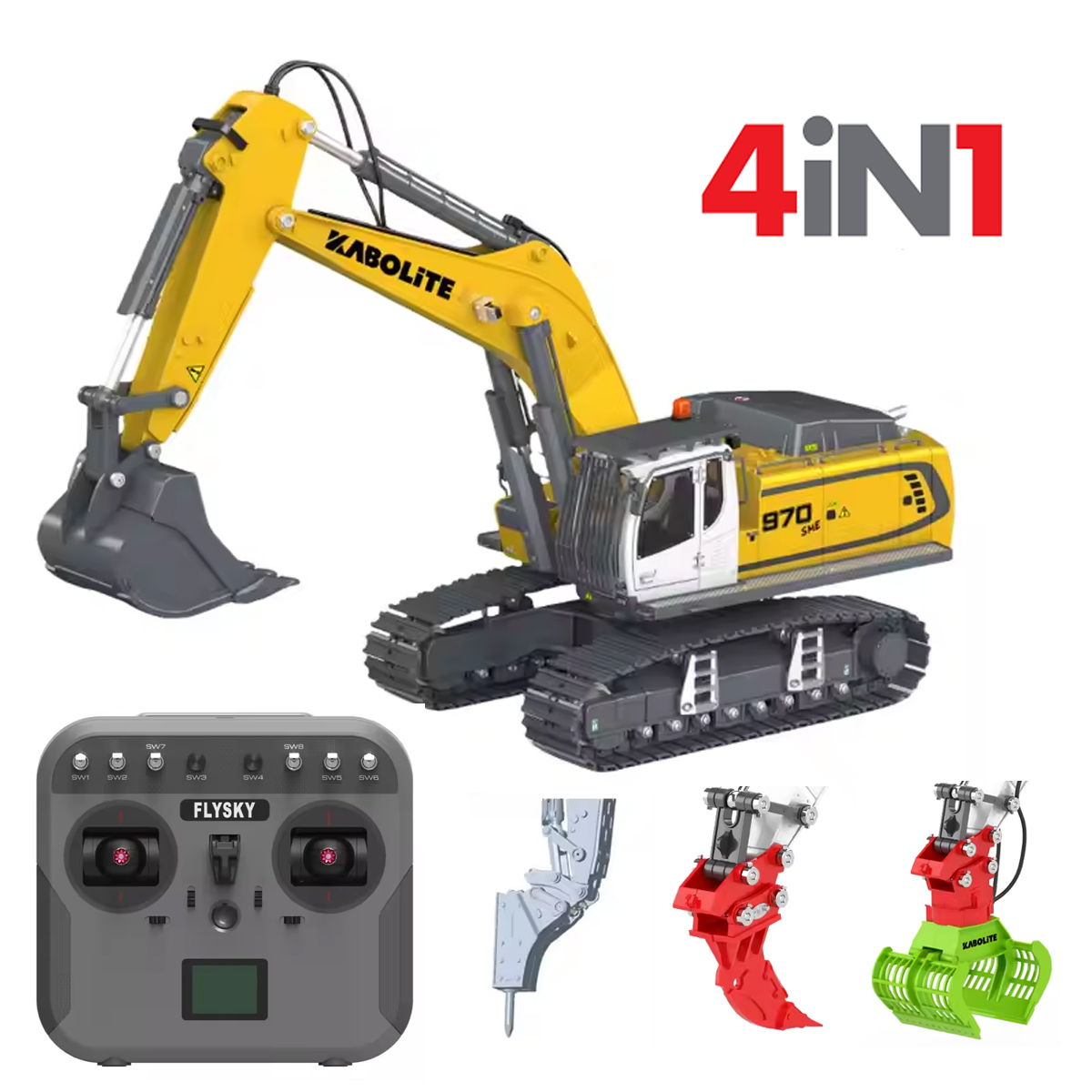 Радиоуправляемый экскаватор 4in1 HUINA с зубчато-винтовым приводом 1:18 - K5901-100S