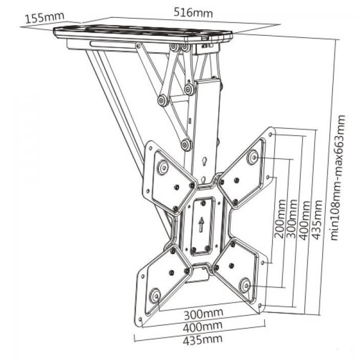Потолочный моторизированный кронштейн для ТВ Brateck PLB-M0544