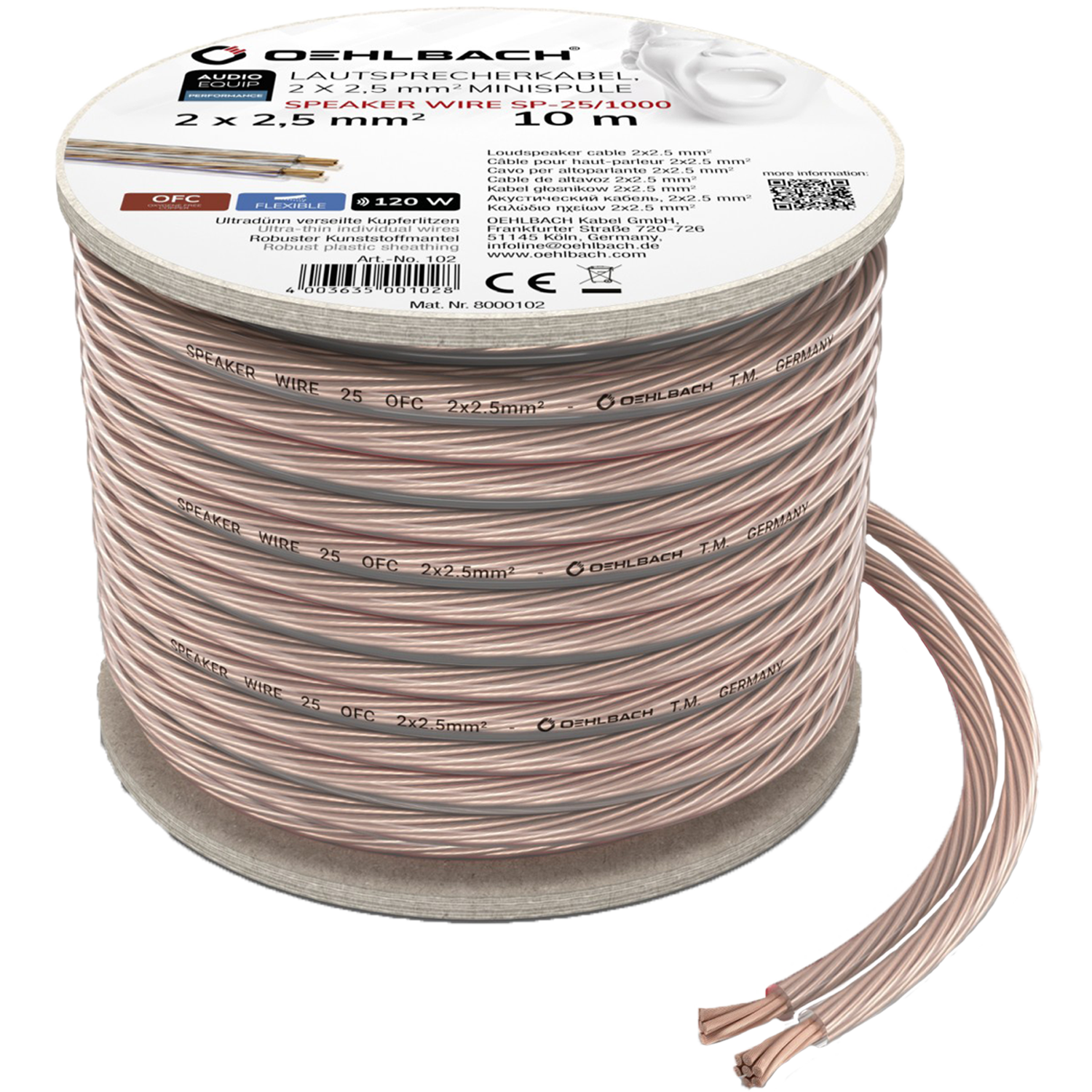 Oehlbach PERFORMANCE Speaker Cable 2x2,5mm2 clear 20m spool Акустический кабель D1C106