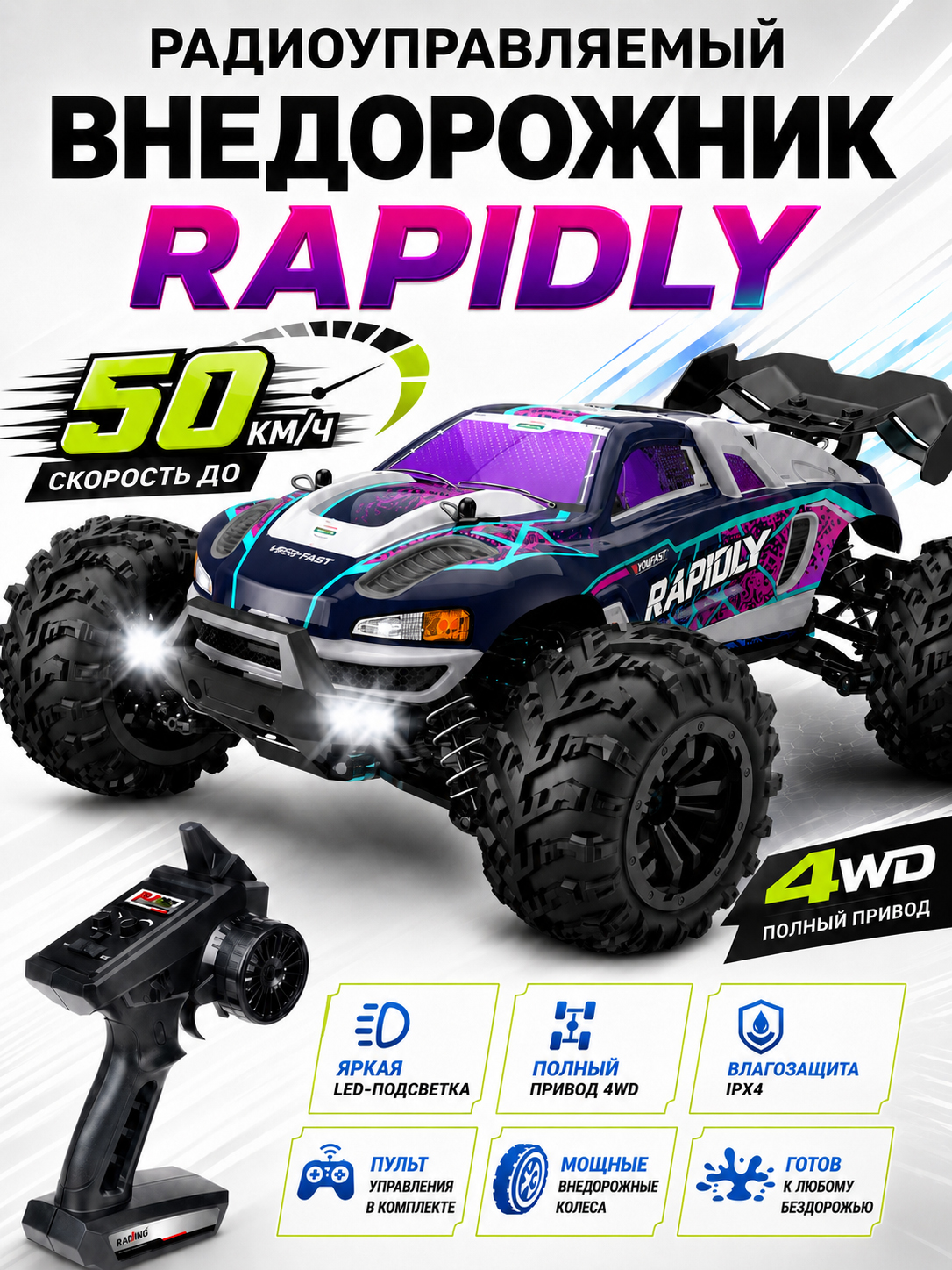 Радиоуправляемый внедорожник Rapidly 4WD 1:16 - SCY-16101-PURPLE