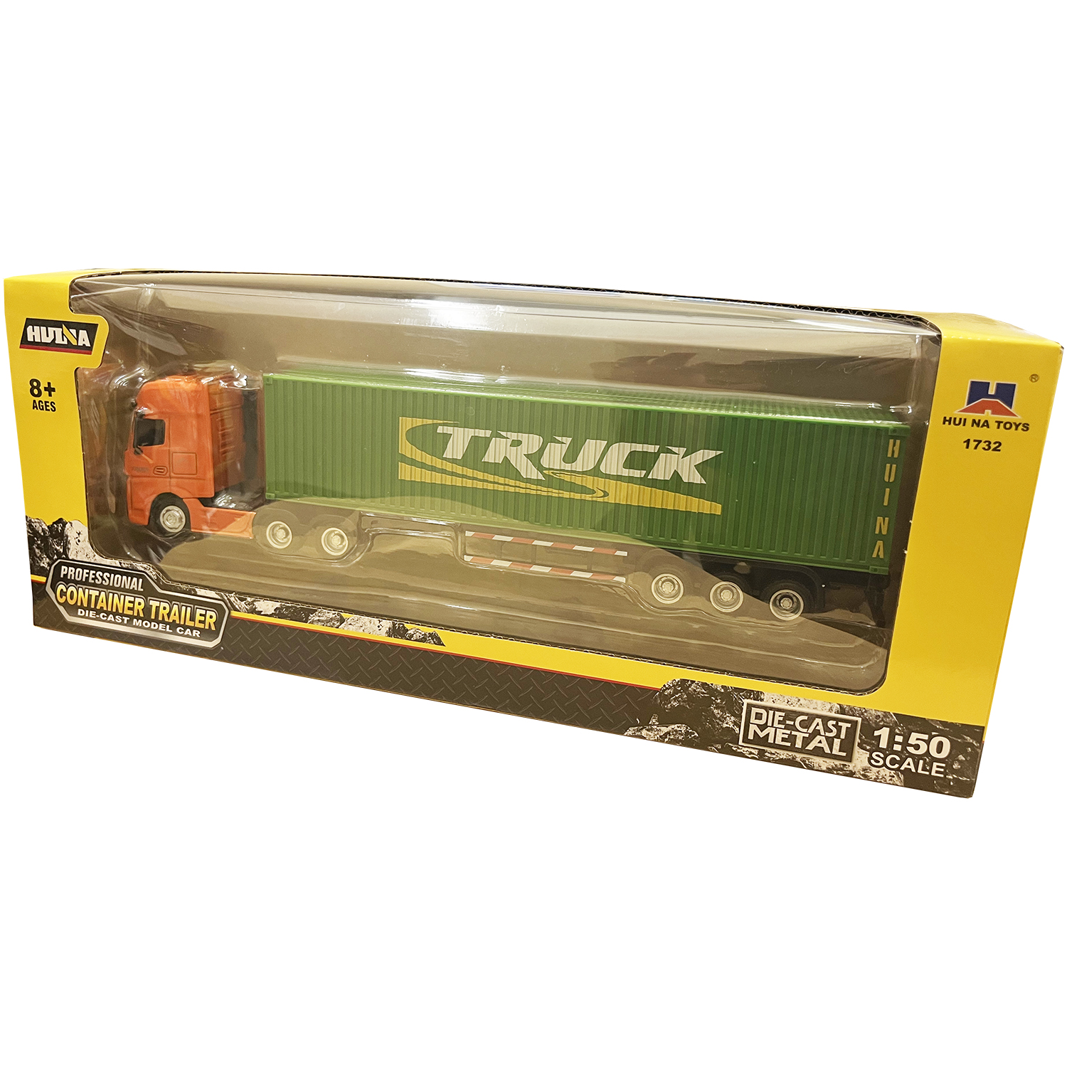 Металлический грузовик контейнеровоз HUI NA TOYS масштаб 1:50 - HN1732-GREEN
