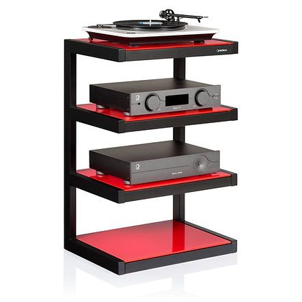 NorStone Esse Hifi Red стойка под Hi-Fi аппаратуру, красные полки, черные стойки, ширина 570/510 мм (NORESSBHIFRD)