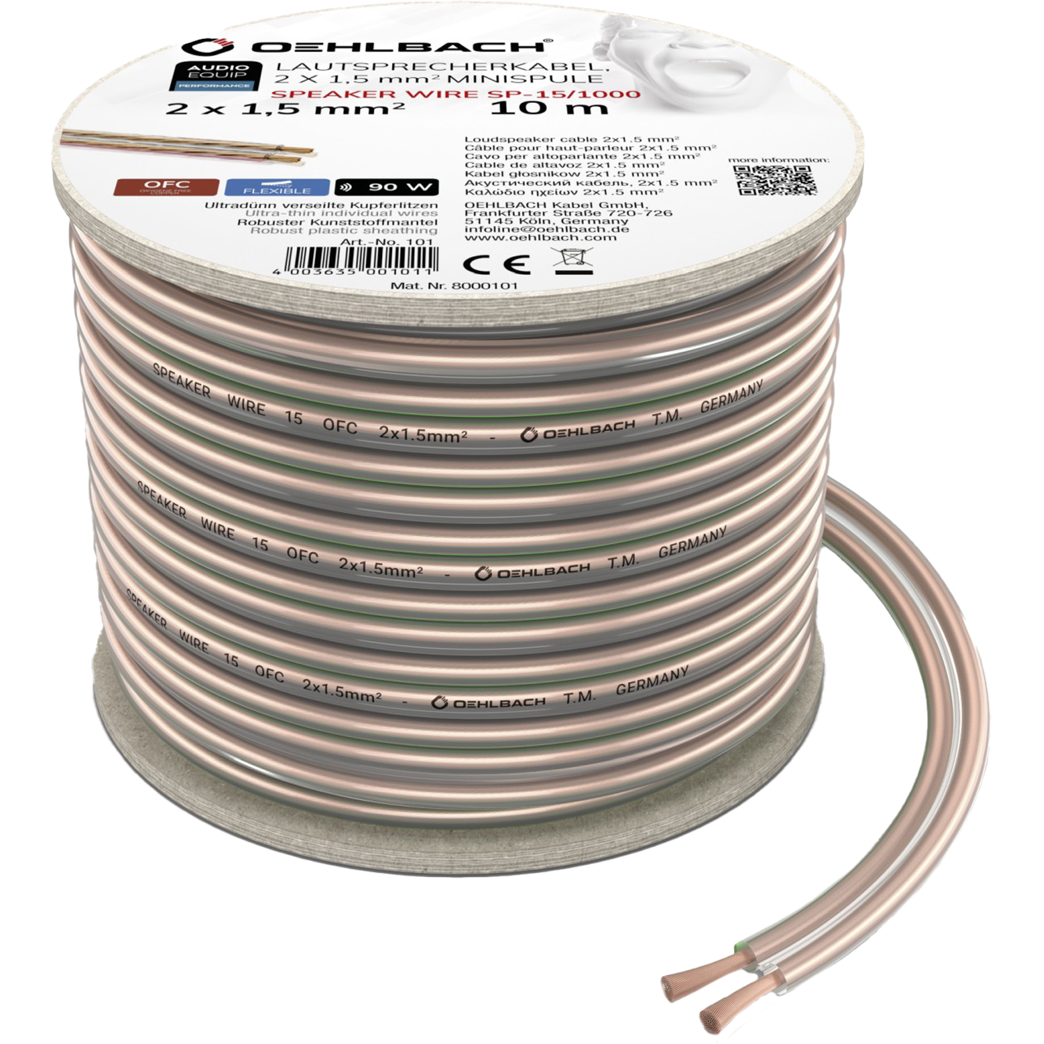 Oehlbach PERFORMANCE Speaker Cable 2x1,50mm2 clear 30m Spool Акустический кабель D1C107