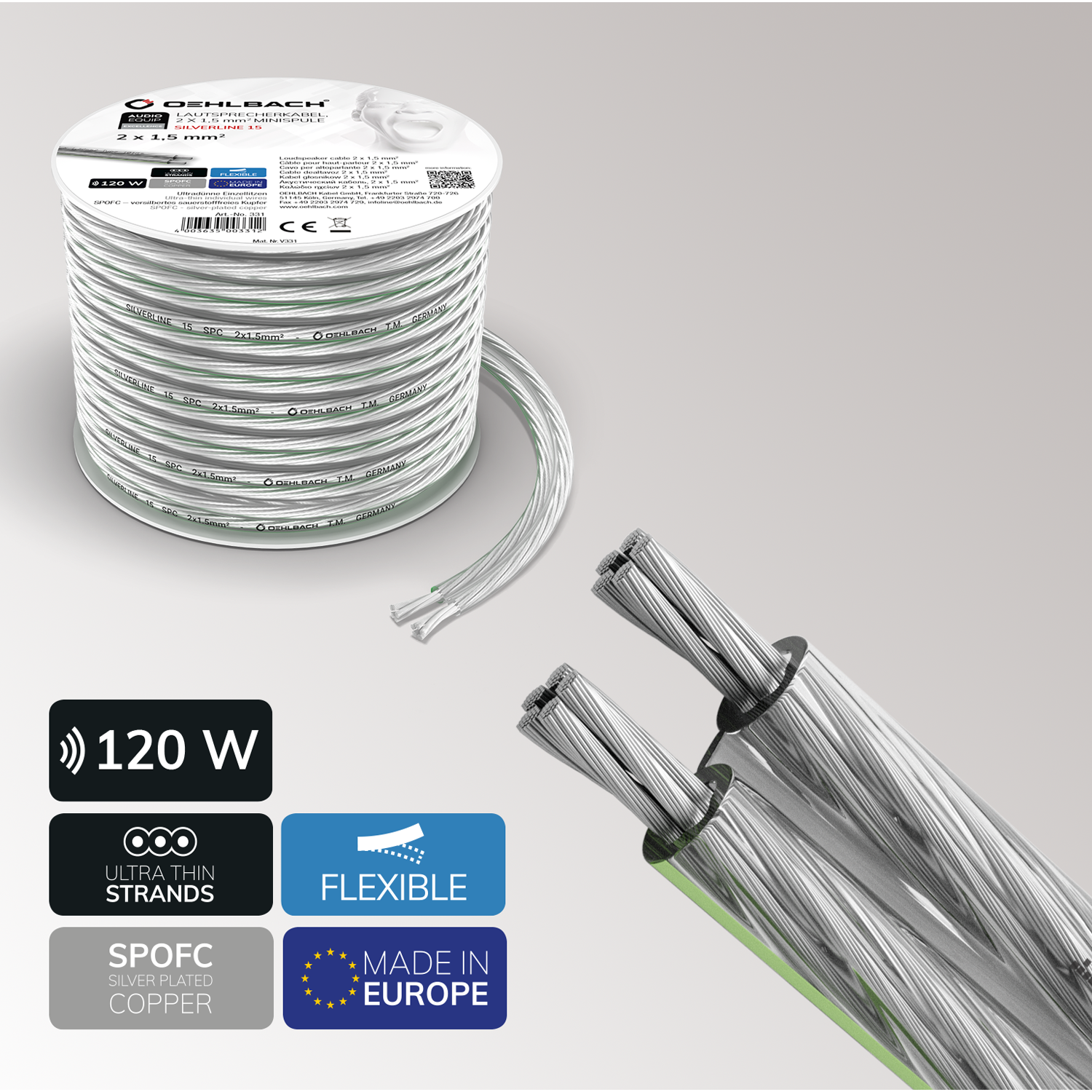 Oehlbach EXCELLENCE SILVERLINE SP-15, LS-cabel 2x1.5mm2 20M Акустический кабель D1C181